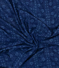 Indigo Printed Jaipur Cotton Saree With Printed Floral Motifs-JC1942