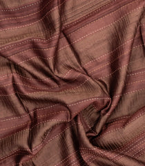 Brown Printed Tussar Silk Saree With Floral Motifs In Border-TU3676