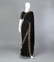 Black Ready to Wear Chiffon Saree With Embroidery Border & Blouse