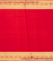 Red Handloom Silk Saree With Floral Jaal Motifs & Hand Embroidered Selvage-EN1720