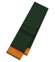Bottle Green Handloom Kanchipuram Silk Saree With Vairaoosi Stripes-KA13914