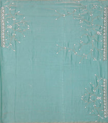 Turquoise Woven Blended Tissue Saree With Embroidered Floral Motifs-EN1854