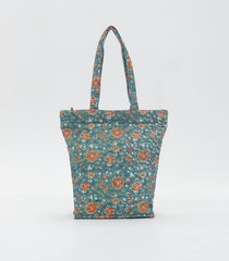 Cyan Handmade Tote Bag With Printed Motifs (14"H X 10"W X 8"D)-ACS1057