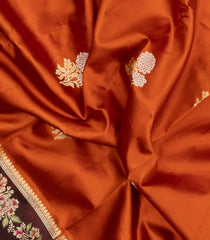 Rust Woven Banarasi Poona Silk Saree With Buttas & Contrast Meena Border-BP1033