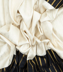 White Handloom Korvai Kanchipuram Silk Saree With Stripes & Black Border-KA13119