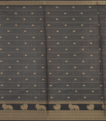 Cream Printed Synthetic Dupion Saree With Zari Stripes & Black Border-SY0233