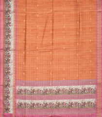 Peach Woven Art Tussar Silk Saree With Checks & Floral Motifs-BL3911