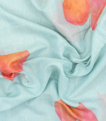 Turquoise Printed Synthetic Linen Saree With Floral Motifs-SY0478