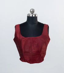 Maroon Woven Ready Made Spun Cotton Plain Sleeveless Blouse-RB5190