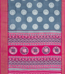 Grey Printed Synthetic Dola Saree With Zari Stripes & Border-BL5407