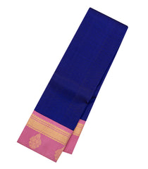 Blue Handloom Korvai Kanchipuram Silk Saree With Pink Border-KA14852