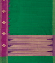 Green Woven Tussar Silk Saree With Contrast Temple Border-TU3253