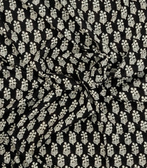 Black Printed Jaipur Cotton Saree With Floral Motifs-JC1509