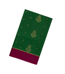 Green Handloom Soft Silk Saree With Floral Buttas & Contrast Border-SO4403