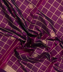 Magenta Handloom Silk Cotton Saree With Zari Checks-SC4275