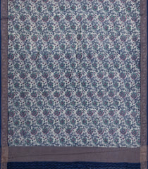 Navy Blue Printed Chanderi Cotton Saree With Zari Border-CC1580