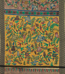 Brown Woven Tussar Silk Saree With Printed Kalamkari Motifs-TU2903