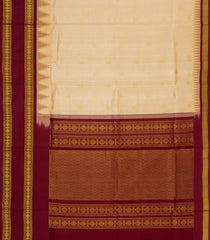 Sandal Handloom Korvai Silk Cotton Saree With Maroon Border-SC4405