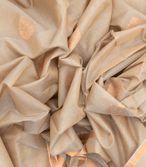 Taupe Handloom Silk Cotton Saree With Buttas & Contrast Pallu-SC3626