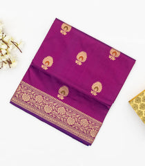 Purple Handloom Banarasi Silk Saree With Meena Floral Buttas