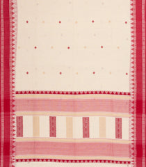 Off White Handwoven Bengal Cotton Saree With Buttas & Contrast Border-BG1484