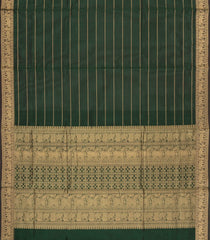 Bottle Green Handloom Silk Cotton Saree With Veldari Stripes-SC4412