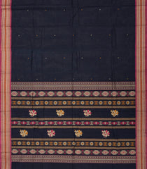 Black Handloom Kanchi Cotton Saree With Coin Buttas-KC1431
