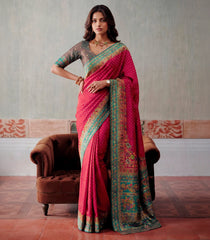 Magenta Printed Blended Kalam Kanni Kattan Saree With Position Print Border-EN2151