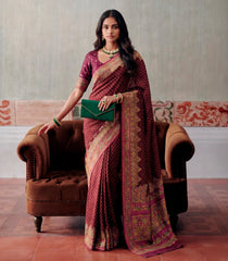 Maroon Printed Blended Kalam Kanni Kattan Saree With Position Print Border-EN2157