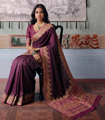 Burgundy Printed Blended Kalam Kanni Kattan Saree With Position Print Border-EN2159