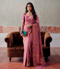 Dusty Pink Printed Blended Kalam Kanni Kattan Saree With Position Print Border-EN2160