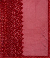 Crimson Woven Net Saree With Embroidered Floral Motifs-EN1881