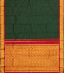 Bottle Green Handloom Kanchipuram Silk Saree With Vairaoosi Stripes-KA13914