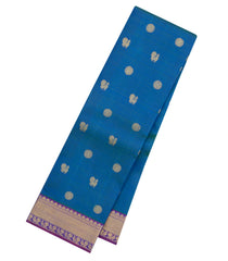 Blue Handloom Kanchipuram Silk Saree With Buttas & Contrast Border-KA15693
