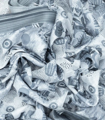 Off White Woven Synthetic Jute Saree With Printed Floral Motifs-BL4173