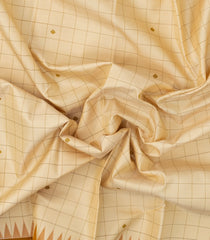 Cream Handloom Korvai Kanchipuram Silk Saree With Checks-KA15124