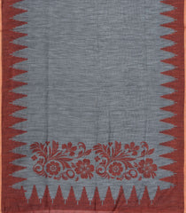 Grey Printed Art Linen Saree With Temple Border & Jhalar-BL6068