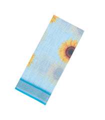 Turquoise Printed Synthetic Linen Saree With Zari border-BL5156