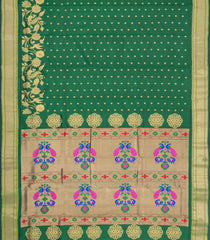 Green Handloom Paithani Silk Saree With Floral Zari Motifs & Meena Pallu-PA1130