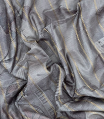 Grey Printed Synthetic Dola Silk Saree With Zari Stripes & Border -SY0365