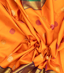 Orange Handloom Korvai Kanchipuram Silk Saree With Meena Buttas-KA12974