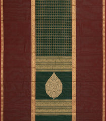 Bottle Green Handloom Muppagam Kanchi Cotton Saree With Checks & Contrast Border-KC1646