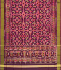 Magenta Handloom Rajkot Patola Silk Saree With Ikat Floral Motifs-IK0465