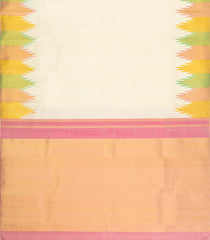 Off White Handloom Korvai Kanchipuram Silk Saree With Temple Zari Border-KA15936