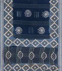 Indigo Printed Jaipur Cotton Saree With Tie & Dye Motifs-JC1478