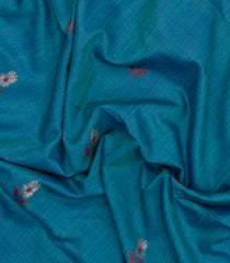 Cyan Printed Tussar Silk Saree With Floral Motifs-TU3455