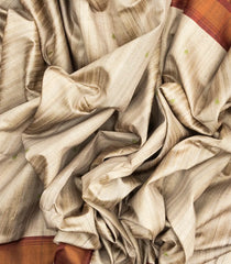 Off White Woven Synthetic Dupion Saree With Printed Paintings In Pallu-BL4292