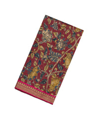 Crimson Woven Tussar Silk Saree With Printed Floral Vine Motifs-TU3117