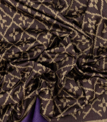 Dark Brown Woven Synthetic Dupion Saree With Bird Motifs & Contrast Border-BL4475