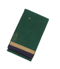 Bottle Green Handloom Kanchi Cotton Saree With Diamond Buttas